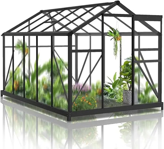 Greenhouse for Outdoors, 6x10 FT Heavy Duty Polycarbonate Greenhouse with 5 Roof Vents, Aluminum Large Walk-in Greenhouse for Ou