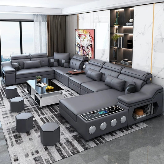 Sectional Sofa Set with Chaise Lounge, Bluetooth Speakers, and USB Charging Ports