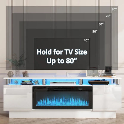 Fireplace TV Stand with 36" Electric Fireplace, 70" LED Light Entertainment Center with Storage,2 Tier Modern Wood Media TV Console