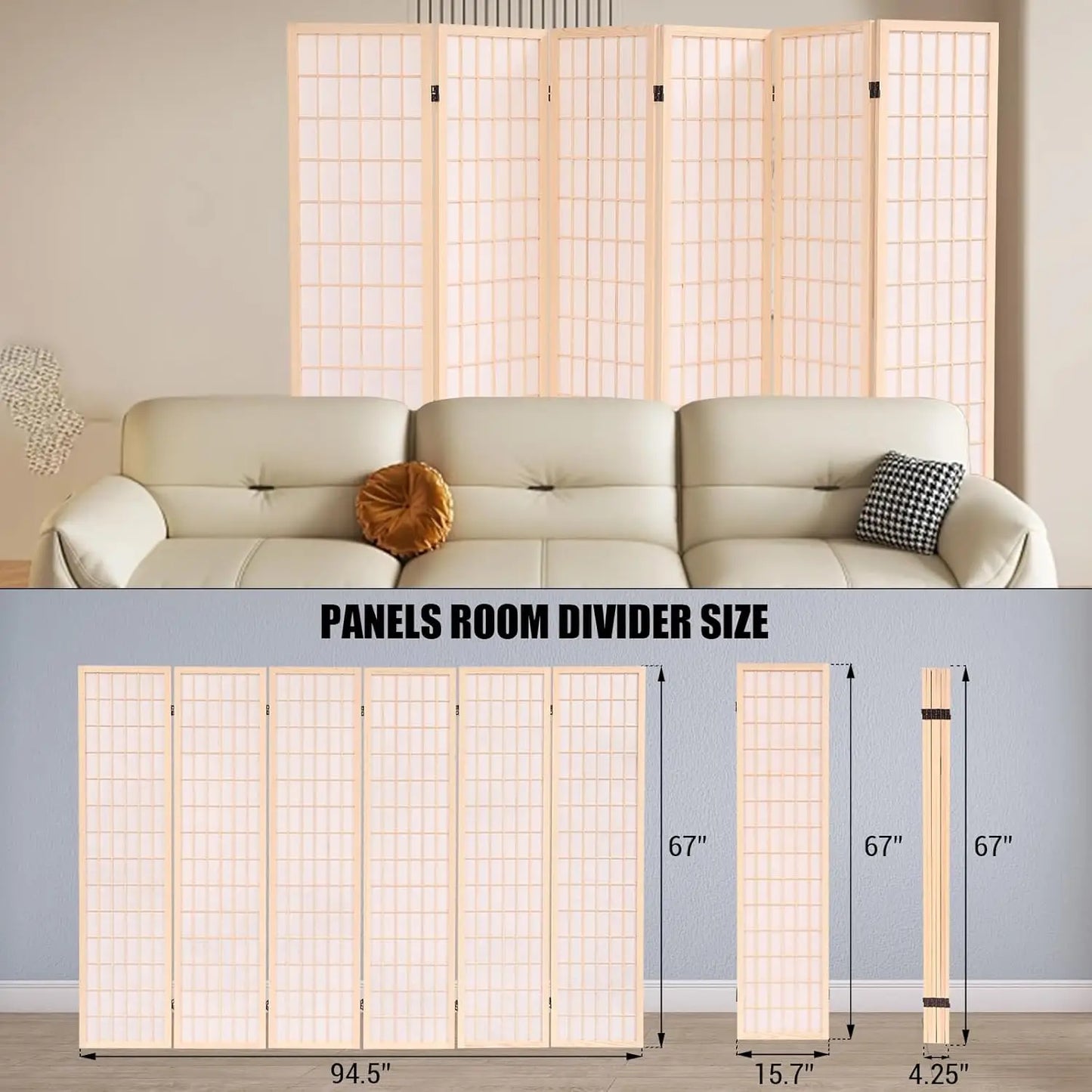 Japanese Shoji Screen Room Divider – Folding Wooden Privacy Panel for Home, Office & Garden