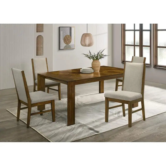 Dining Table Set, Handcrafted Solid Wood, Upholstered Chairs