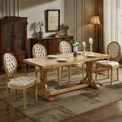 French Dining Chairs Set of 4, Dining Chair with Round Back, Wood Leg Farmhouse Country Rattan Dining Chair for Kitchen,