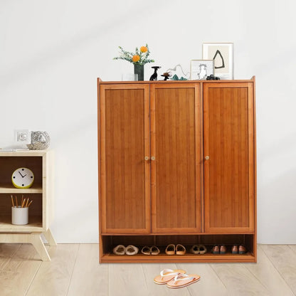 8-Tier Bamboo Shoe Storage Cabinet with Shutter Doors - Freestanding Floor Organizer, Rack for Shoes
