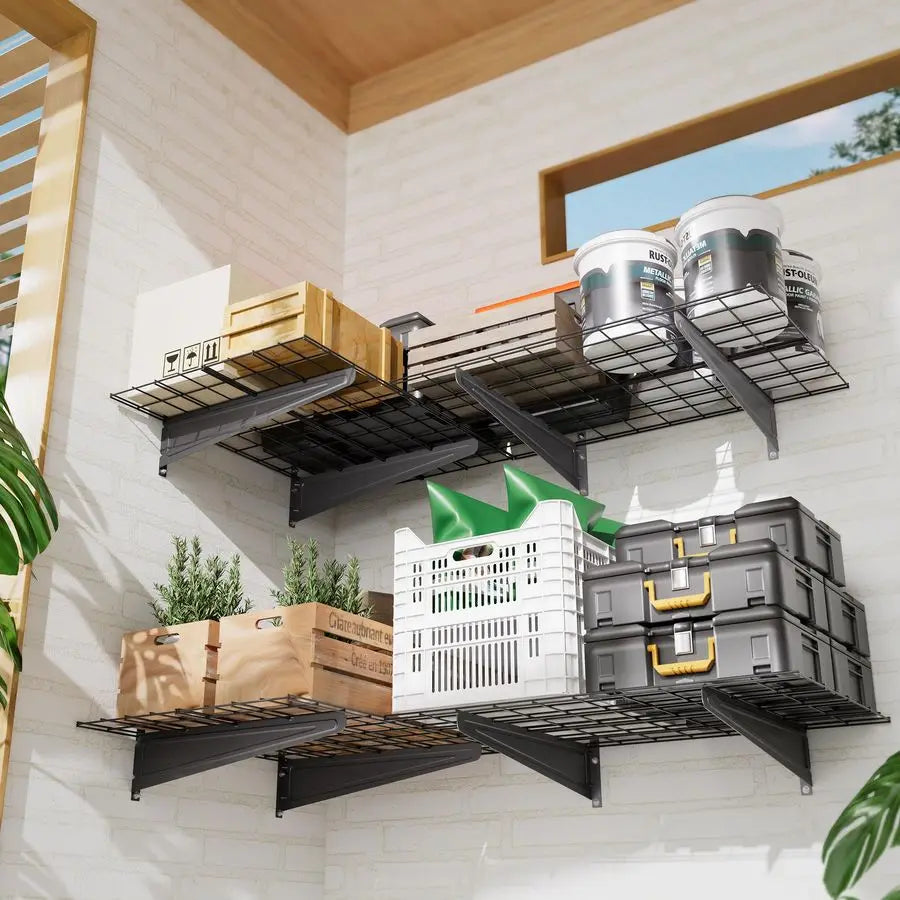Pack 2x4 ft Garage Wall Shelving,Heavy Duty Storage with Hooks, 800 lbs  Capacity,White Storage Racks