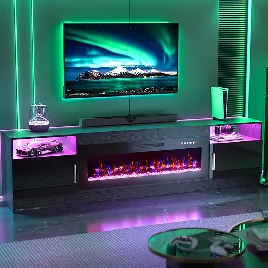 TV Stand with Fireplace-Fireplace TV Stand for 85+ inch TV, LED Entertainment Center for Living Room w/ 36" Fireplace Inserts,