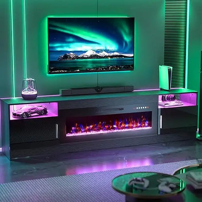 TV Stand with Fireplace-Fireplace TV Stand for 85+ inch TV, LED Entertainment Center for Living Room w/ 36" Fireplace Inserts,
