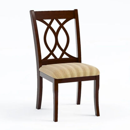 Dark Brown Wooden Dining Chair with Lattice Backrest Beige Fabric Seat Classic Style Dining Room Furniture for Home