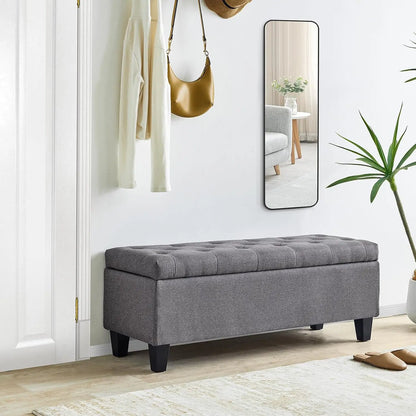 42'' Storage Ottoman Bench, Tufted Entryway Bedroom Bench Footrest Stool w/ Flipping Lid Safety Hinge 66 L Storage Space