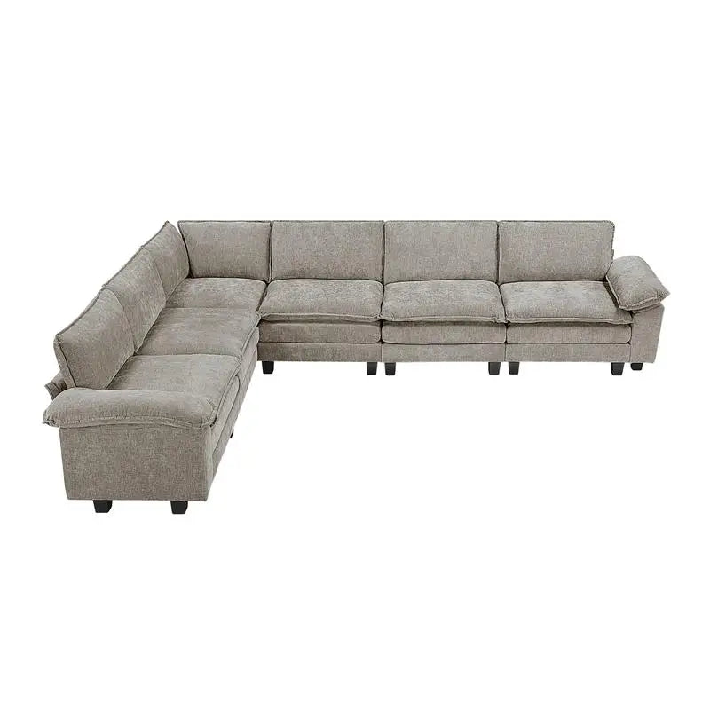 6-Piece Modular Sectional Sofa Set in Plush Chenille Upholstery- Durable Plywood