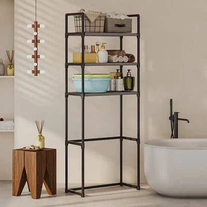 Metal Bathroom Rack | Over Toilet Storage Shelf, No Drilling,  Freestanding, Organizer with Black Frame