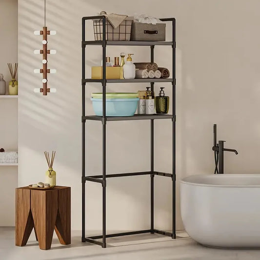 Metal Bathroom Rack | Over Toilet Storage Shelf, No Drilling,  Freestanding, Organizer with Black Frame