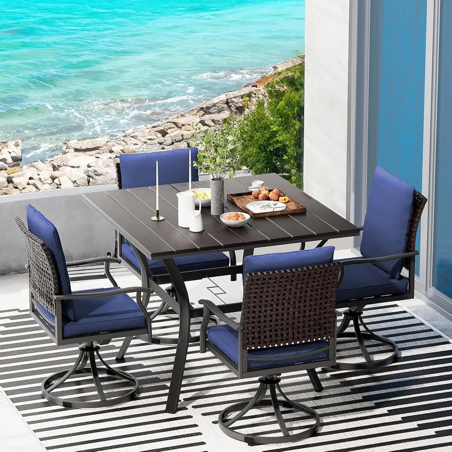 5 Piece,  4 Swivel Dining Chairs & 1 Large Dining Table ,Bistro Furniture Set