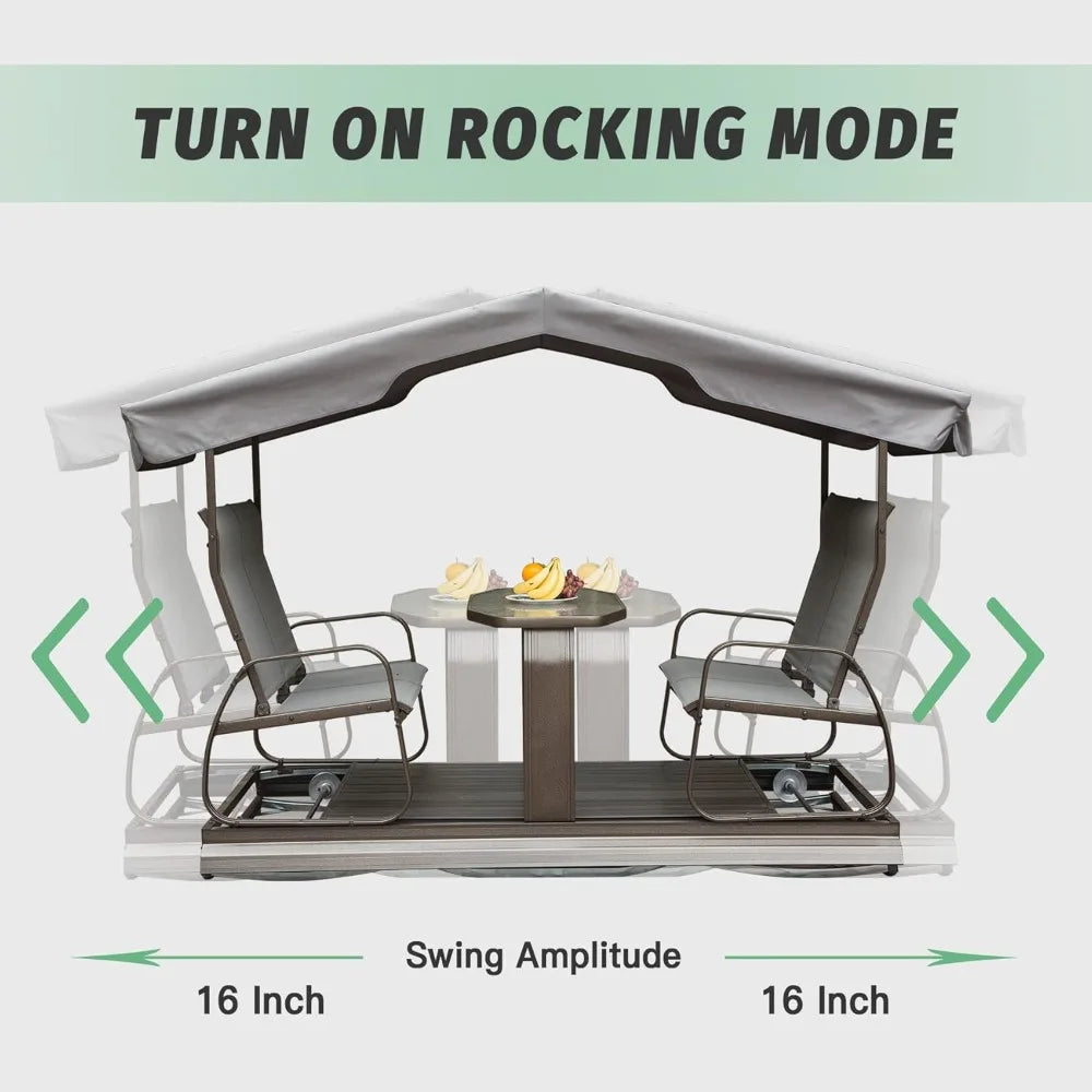 4-Seat Outdoor Glider Benches with Canopy, Retro Metal Glider Chair with Aluminum Frame, Patio Swing Chair