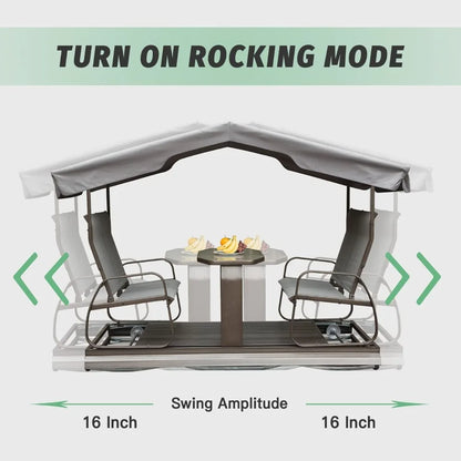 4-Seat Outdoor Glider Benches with Canopy, Retro Metal Glider Chair with Aluminum Frame, Patio Swing Chair