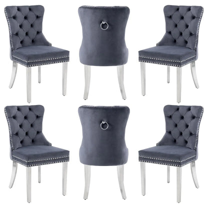 PU Leather Dining Chairs Set of 6, Dining Room Chairs with Solid Wood Legs and Pull Ring, Luxury, Customized
