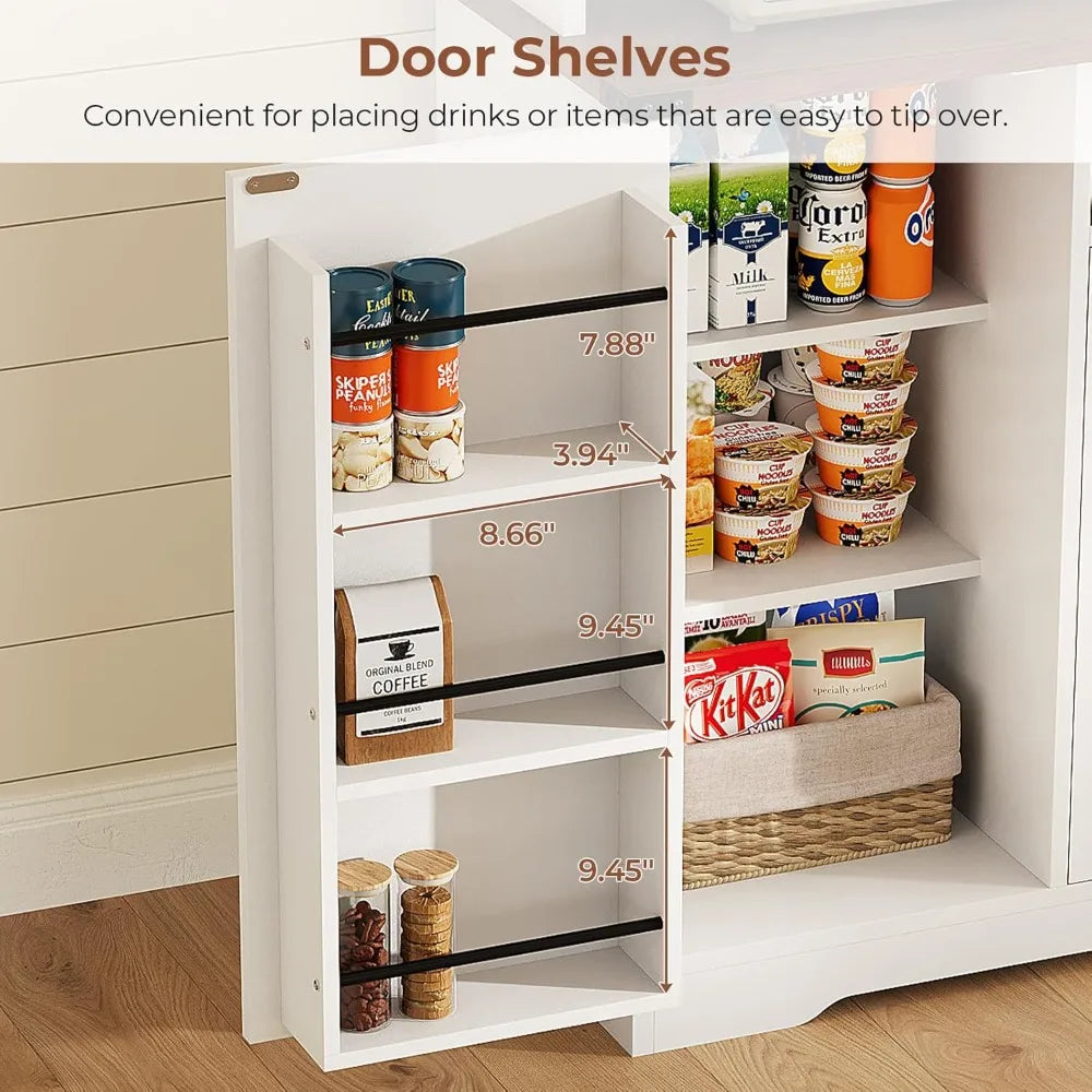 Farmhouse Kitchen Pantry Cabinet, Kitchen Cabinet with Drawer & Doors, Barn Doors Storage Cabinets with Adjustable Shelf