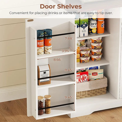 Farmhouse Kitchen Pantry Cabinet, Kitchen Cabinet with Drawer & Doors, Barn Doors Storage Cabinets with Adjustable Shelf