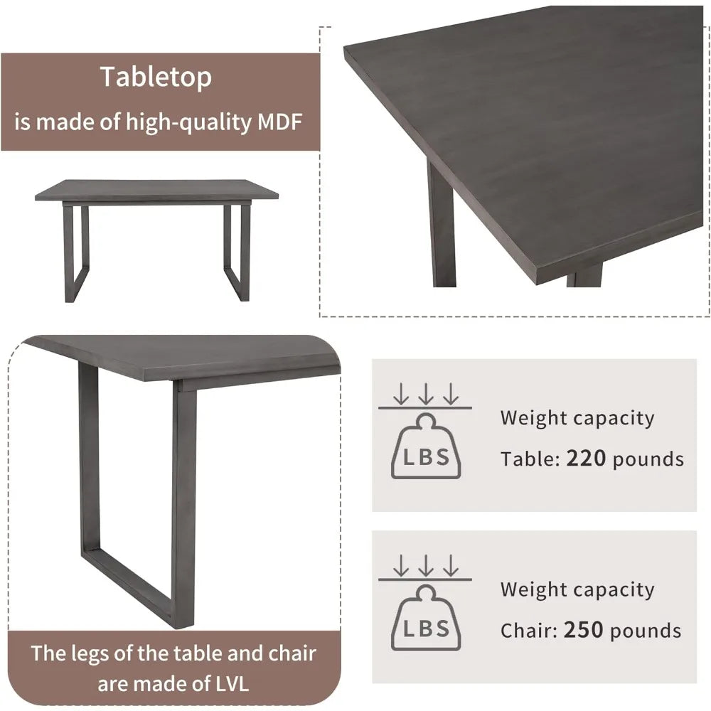 6 piece dining table set, kitchen table set with upholstered dining chairs and tufted bench