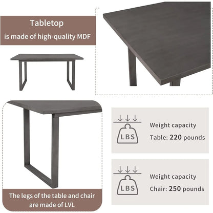 6 piece dining table set, kitchen table set with upholstered dining chairs and tufted bench
