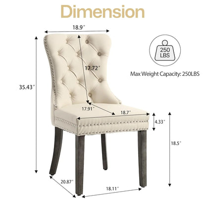 PU Leather Dining Chairs Set of 6, Dining Room Chairs with Solid Wood Legs and Pull Ring, Luxury, Customized