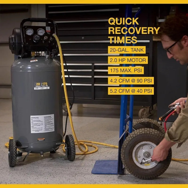 20-Gallon Air Compressor, 2 HP, 120 Volts, 175 PSI