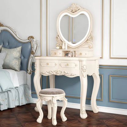 LED Makeup Vanity Desk with 3-Color Light Mirror, Storage Drawers & Stool, White Dressing Table