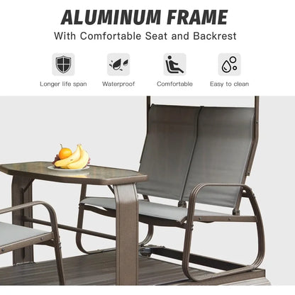 4-Seat Outdoor Glider Benches with Canopy, Retro Metal Glider Chair with Aluminum Frame, Patio Swing Chair