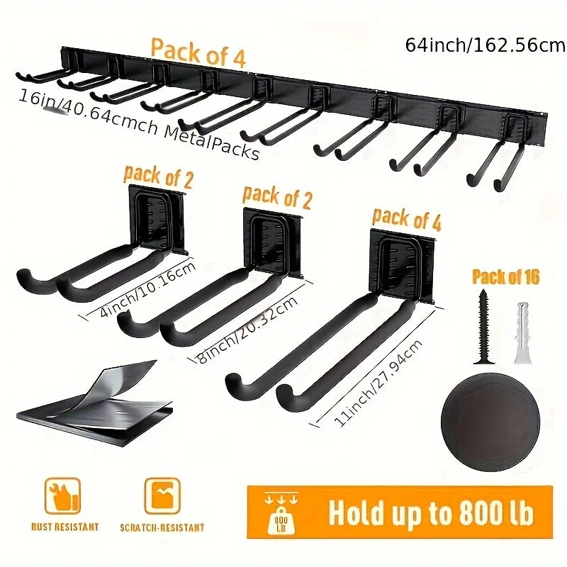 64INCH Tool Storage Rack Heavy duty wall hanger hook, Garden Tool Organizer Wall Mount, Garage Organization