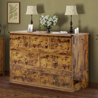 Queen Size Murphy Bed, Farmhouse Wooden Cabinet,  and Storage Drawer for Bedroom/Office/Guest Room