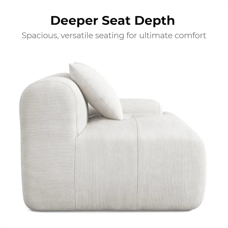 118"  L-Shaped Modular Sectional Sofa , Corduroy Upholstery Beige, Oversized 3-Seater Couch