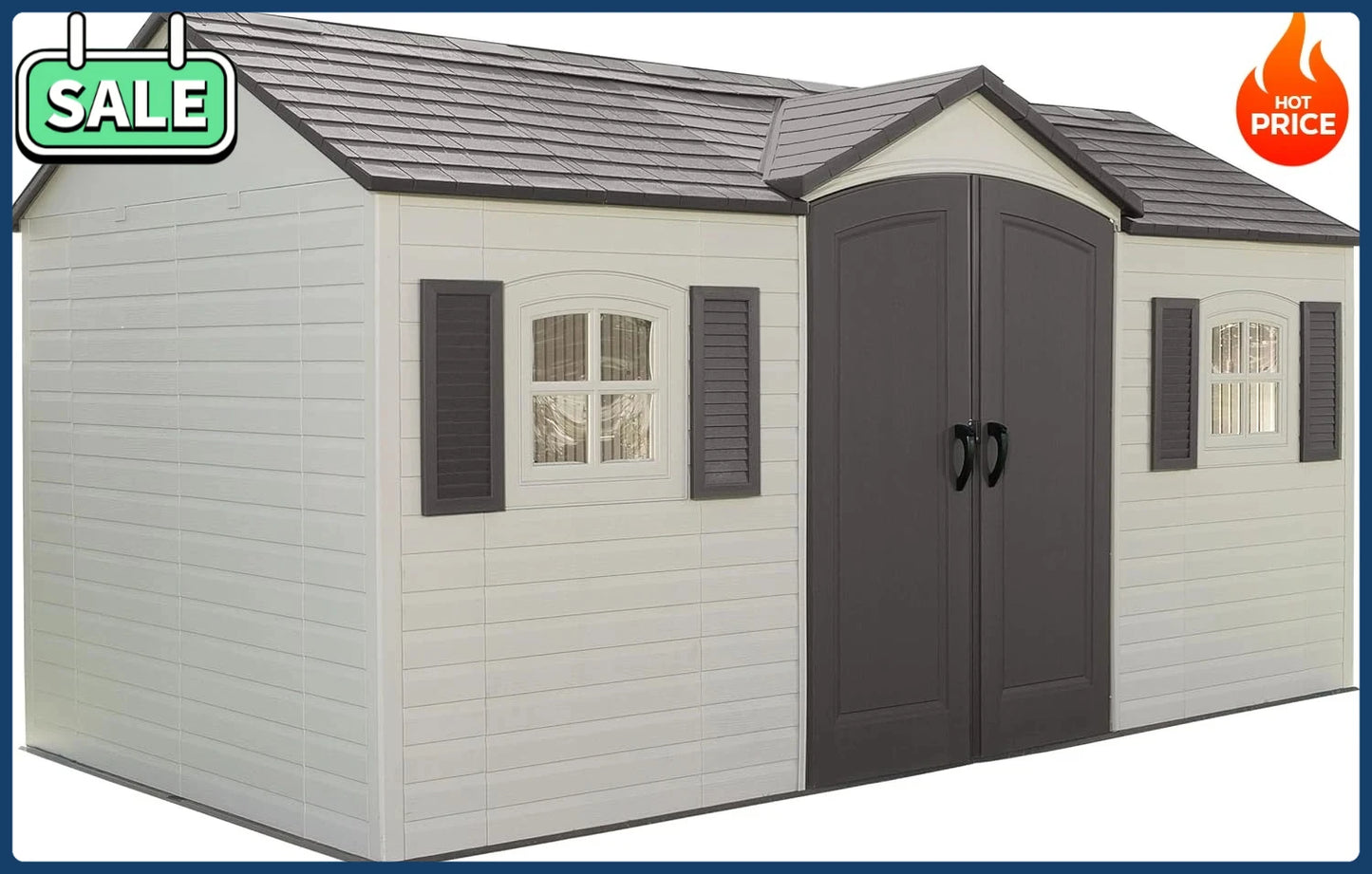 Outdoor Storage Shed 8x15 Foot- Desert Sand, Heavy Duty Waterproof, UV Resistant Metal Frame Garden Shed