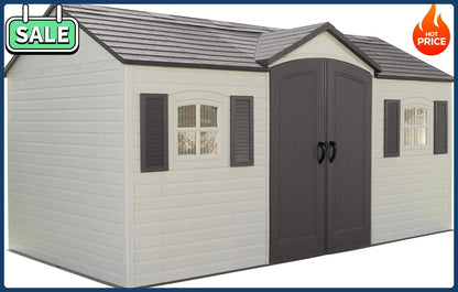 Outdoor Storage Shed 8x15 Foot- Desert Sand, Heavy Duty Waterproof, UV Resistant Metal Frame Garden Shed