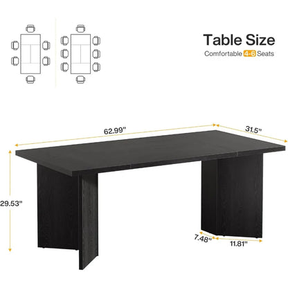 63-Inch Dining Table, Large Kitchen Table with Thickened Wood Base, Rectangular Wooden Table