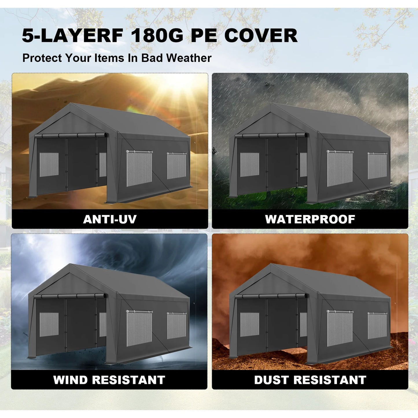 10 x 20 ft Outdoor Canopy Carport, Portable Car Tent Garage