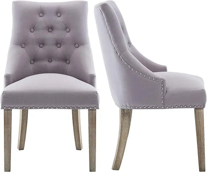 Dining Chair Beige Fabric Leisure Padded Ring Chair, Nailed Trim, Set of 2