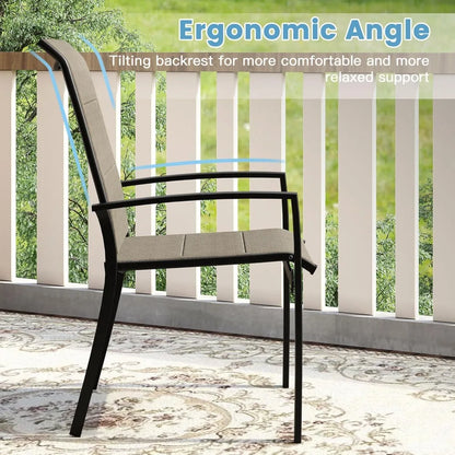 11 Pieces Outdoor Patio Dining Set, 10 Brown Stackable Padded Chairs, Walnut Round Metal Dining Table