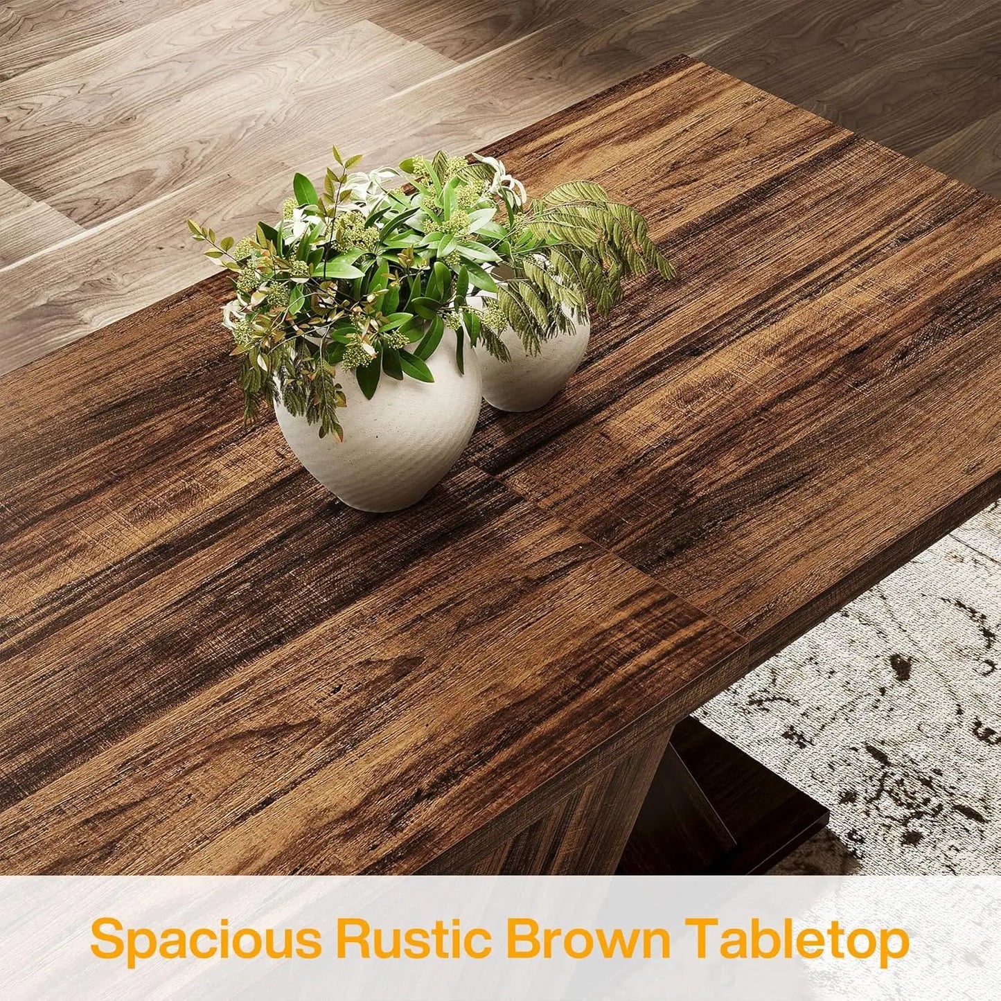 55-Inch Farmhouse Wood Dining Table for 4, Rectangle Rustic Brown Kitchen Dining Room Table