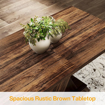 55-Inch Farmhouse Wood Dining Table for 4, Rectangle Rustic Brown Kitchen Dining Room Table