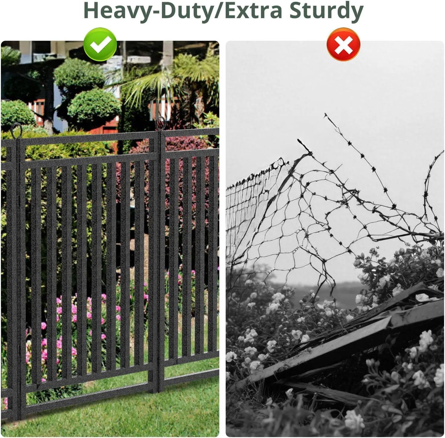 NEW Decorative Garden Fence, Metal Dog Fence, Outdoor for Yard, 36ft (L) × 40in (H), 14 Panels + 2 Gates,Black-Silver
