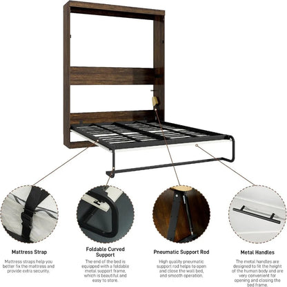 Queen Size Murphy Bed , Farmhouse Wood Hidden Wall Bed Frame, Space-Saving Storage Cabinet