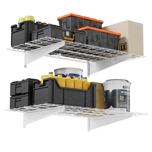 Pack 2x4 ft Garage Wall Shelving,Heavy Duty Storage with Hooks, 800 lbs  Capacity,White Storage Racks