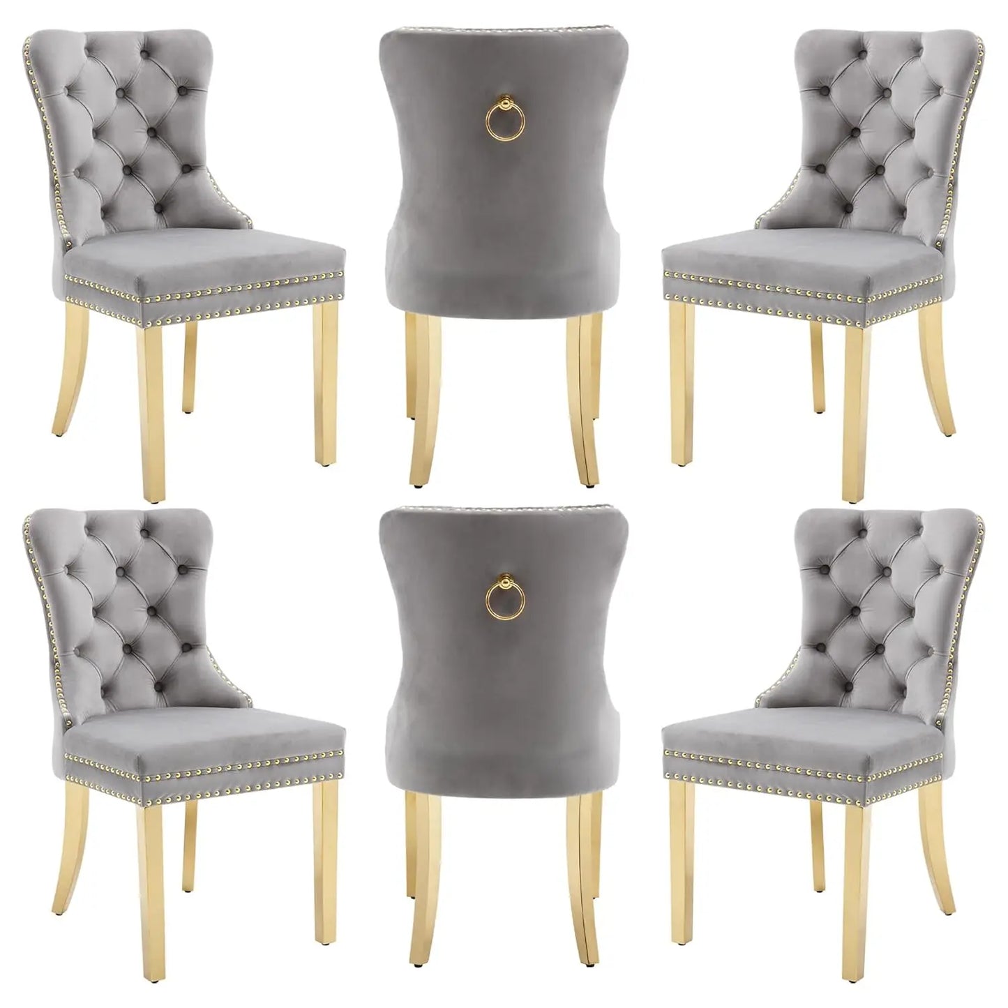 PU Leather Dining Chairs Set of 6, Dining Room Chairs with Solid Wood Legs and Pull Ring, Luxury, Customized