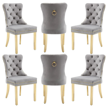 PU Leather Dining Chairs Set of 6, Dining Room Chairs with Solid Wood Legs and Pull Ring, Luxury, Customized