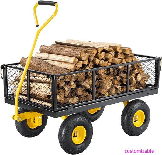 900 Lbs Heavy Duty Steel Garden Cart, Garden Wagon Cart on Wheels, Outdoor Metal Yard Utility Wagon Carts with 10" Tires