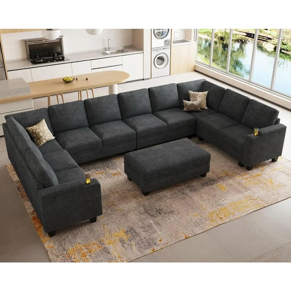 Oversized U Shaped Modular Sectional Couches  Sofa Set with Storage, Ottoman, Large Sectional