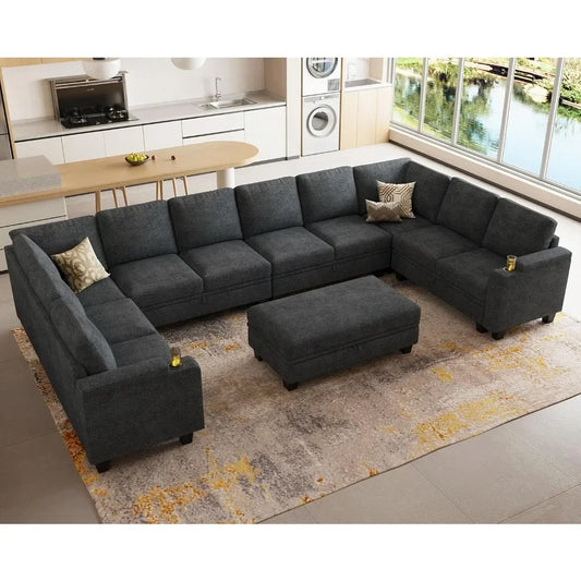 Oversized U Shaped Modular Sectional Couches  Sofa Set with Storage, Ottoman, Large Sectional
