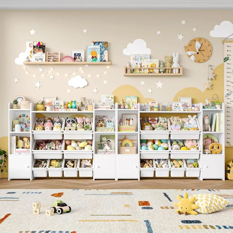 55''Large Toy Storage Organizer with 8 Toy Bins, with Shelf and 6 Storage Cubbies, Bookshelf