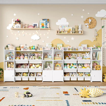 55''Large Toy Storage Organizer with 8 Toy Bins, with Shelf and 6 Storage Cubbies, Bookshelf