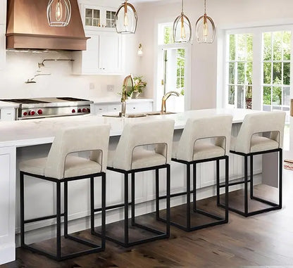 Black Upholstered Counter-Height Bar Stools, Set of 4 – Modern Kitchen Island Chairs with Backs