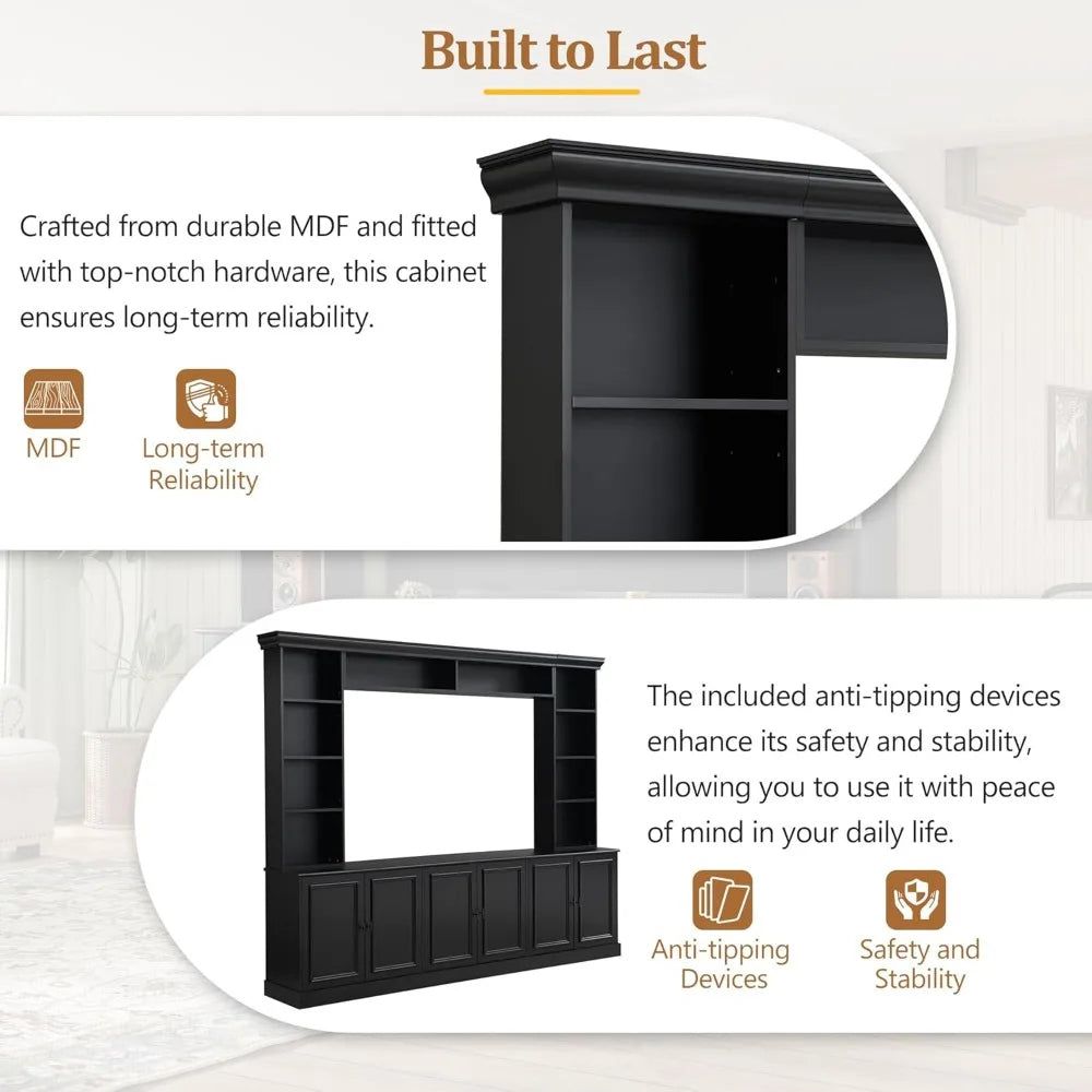 4-Piece Wall Unit Entertainment Center with Bookshelves for TVs up to 70,TV Stand